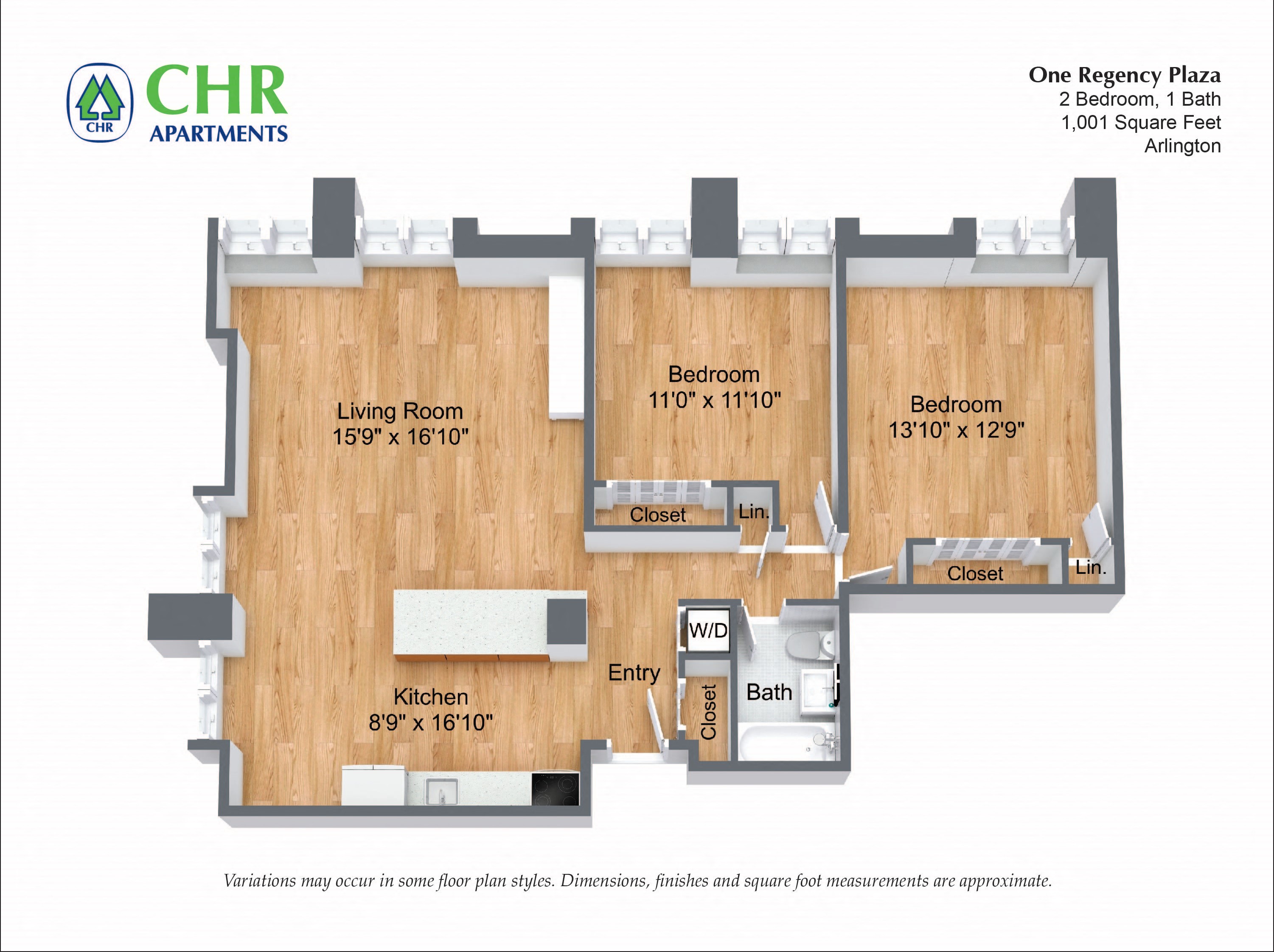 Floor plan for 2 beds, 1 bath, 1036 sqft